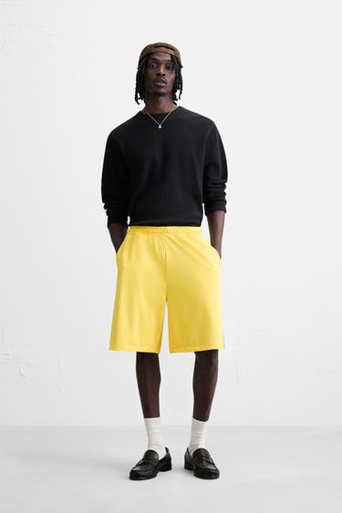 Zara OPEN WEAVE TECHNICAL SHORTS - Yellow - Image 0