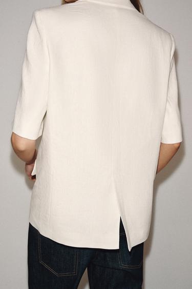 VESTE EN LIN À MANCHES COURTES ZW COLLECTION - Écru de Zara - Image 2