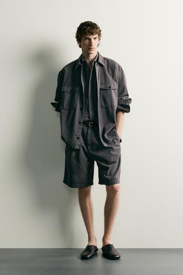 WASHED RELAXED FIT BERMUDA SHORTS - Grey by Zara