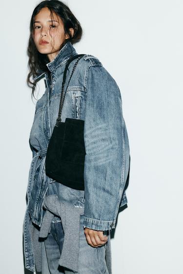 SPLIT SUEDE LEATHER SHOULDER BAG - Black by Zara - Image 2