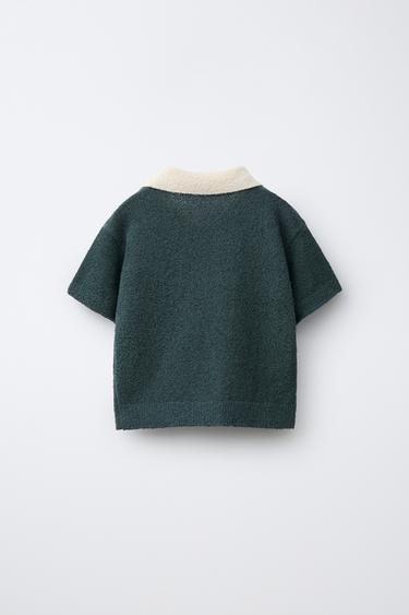 POLO PUNTO CUELLO CONTRASTE - Verde oscuro de Zara