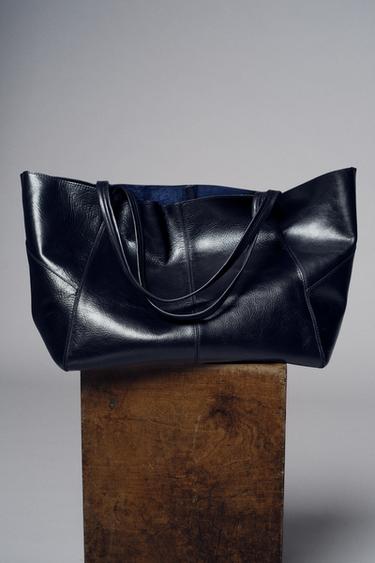 LEATHER MAXI TOTE BAG - Navy Blue by Zara