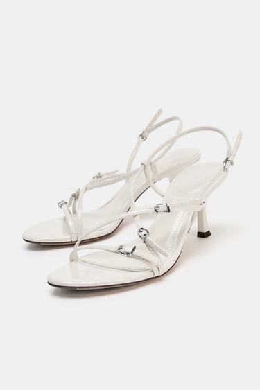 SANDALES À TALONS ET BOUCLES - Blanc de Zara - Image 3