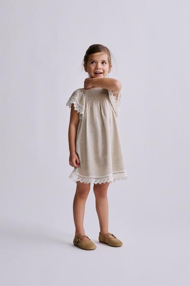 ROBE BRILLANTE AVEC DENTELLE - Beige de Zara