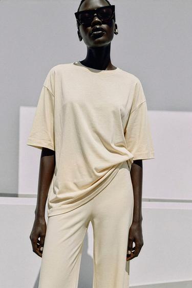 Zara FLOWY OVERSIZED T-SHIRT - Butter