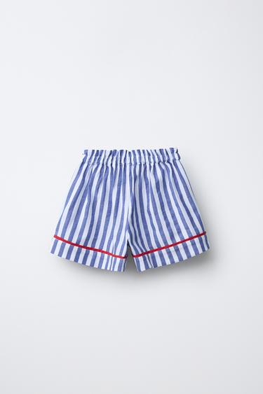 STRIPED BERMUDA SHORTS WITH CONTRAST PIPING - Blue by Zara - Image 1