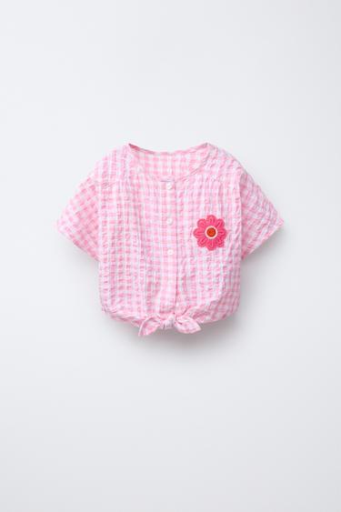 CAMISA TEXTURA VICHY PARCHE FLOR - Rosa de Zara