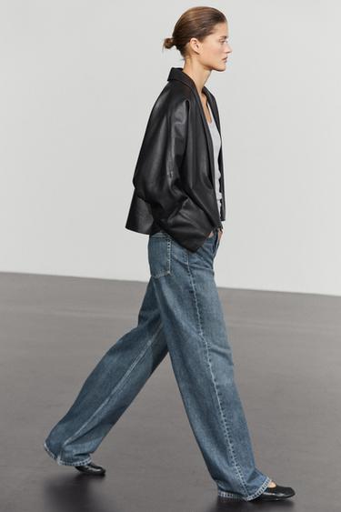 Kimono en cuir nappa à revers - Noir de Zara
