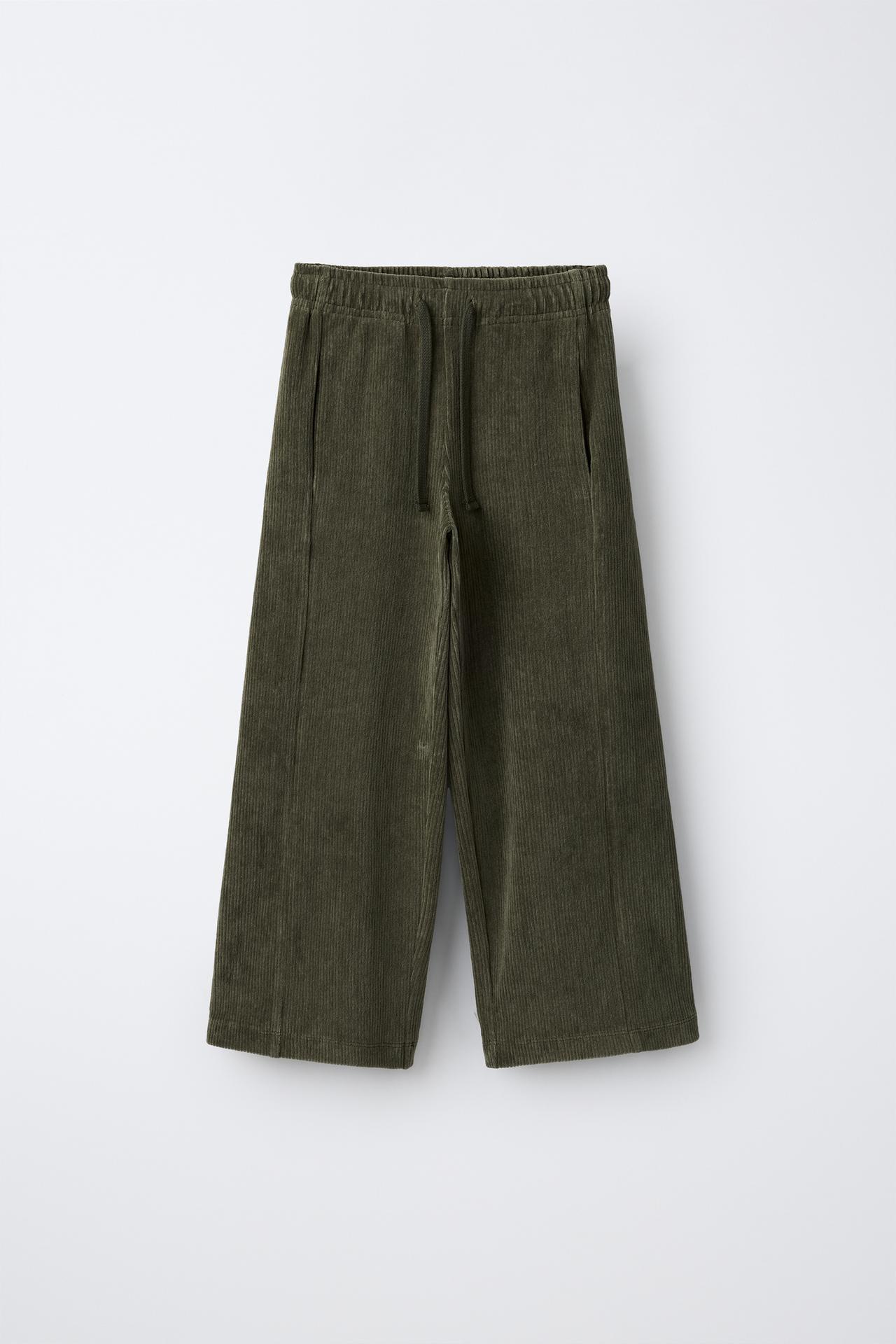 WIDE-LEG CORDUROY PANTS — Khaki