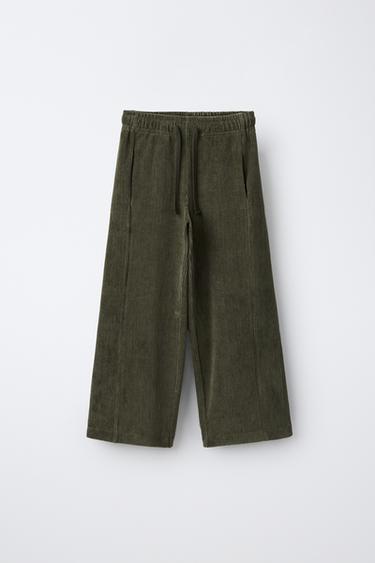WIDE-LEG CORDUROY PANTS — Khaki 1