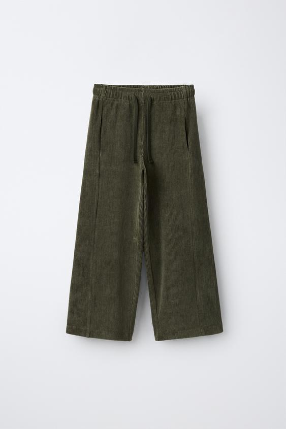 CORDUROY WIDE-LEG TROUSERS - Khaki by Zara - Image 0