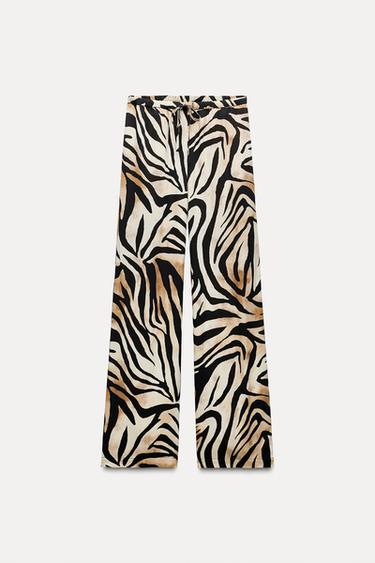 ANIMAL PRINT WIDE-LEG TROUSERS - Ecru / Black by Zara