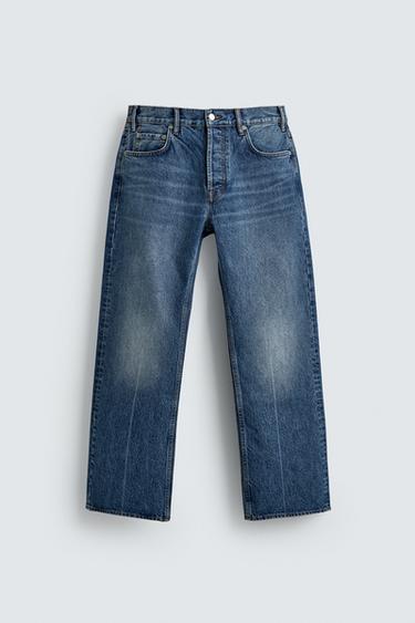 جينز بقصة مستقيمة بقصة بوت كات AARON LEVINE X ZARA - أزرق وسط الخاص بـ Zara