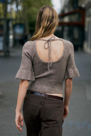 KNIT TOP WITH OPEN BACK - Brown / Taupe by Zara - Image 3