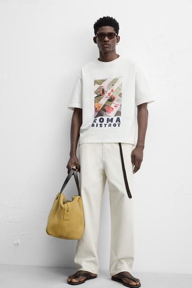 Zara CONTRAST PRINT T-SHIRT - White