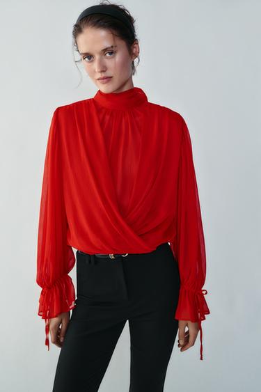 DRAPED TOP WITH BACK TIE - Red by Zara