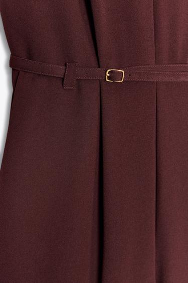 WIDE-LEG JUMPSUIT WITH BELT - Maroon by Zara - Image 5