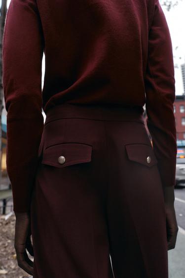 HIGH-WAIST WIDE-LEG TROUSERS - Burgundy by Zara - Image 4