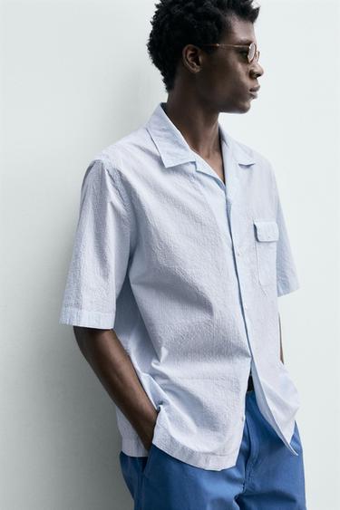 CHEMISE À CARREAUX TEXTURÉE - Bleu / Blanc de Zara - Image 6