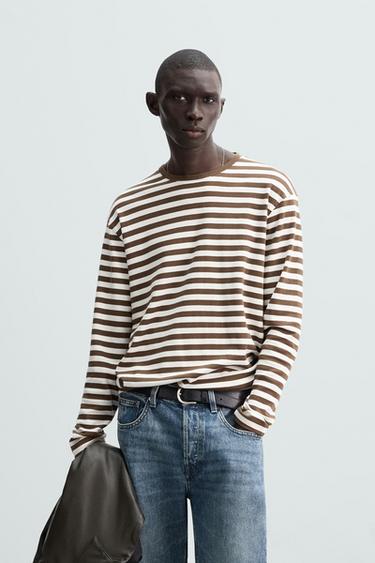 STRIPED T-SHIRT - Brown / Ecru by Zara