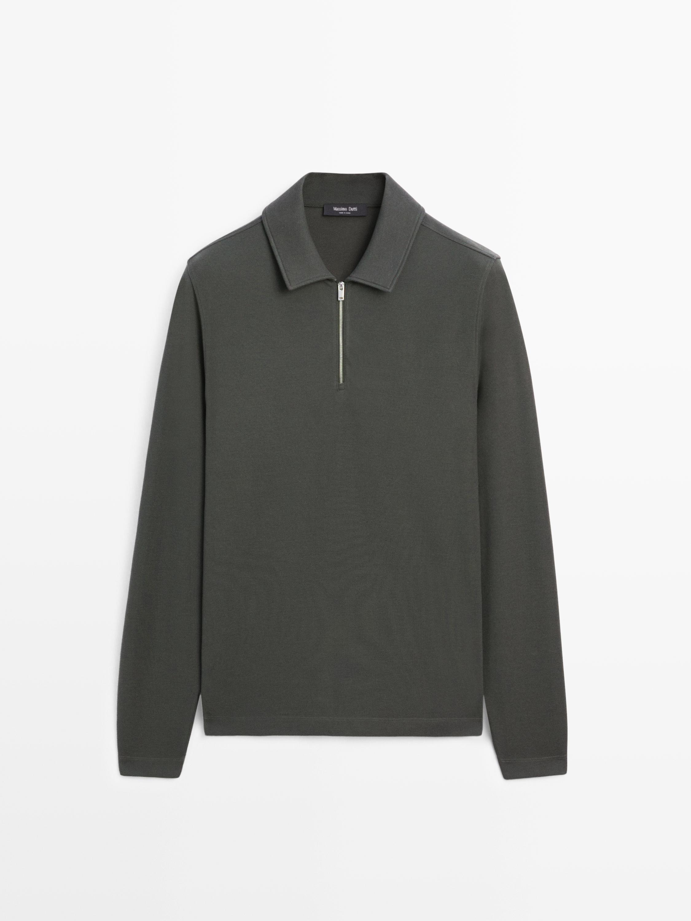 Long sleeve zip-up polo shirt