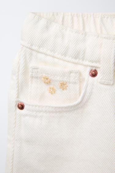 EMBROIDERED FLORAL DENIM BERMUDA SHORTS - White by Zara - Image 2