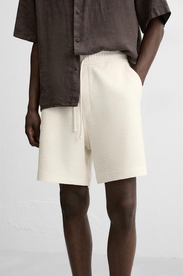 TEXTURED JOGGER BERMUDA SHORTS - Ecru by Zara - Image 4