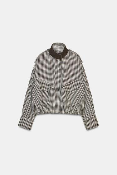Zara CHECKED ZW COLLECTION BOMBER JACKET - Brown