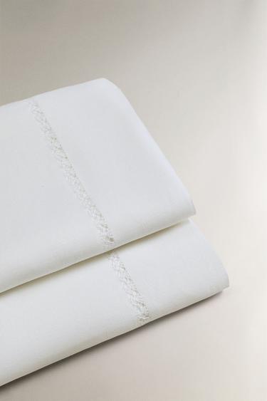 HEMSTITCHED LINEN FLAT SHEET - White by Zara - Image 4