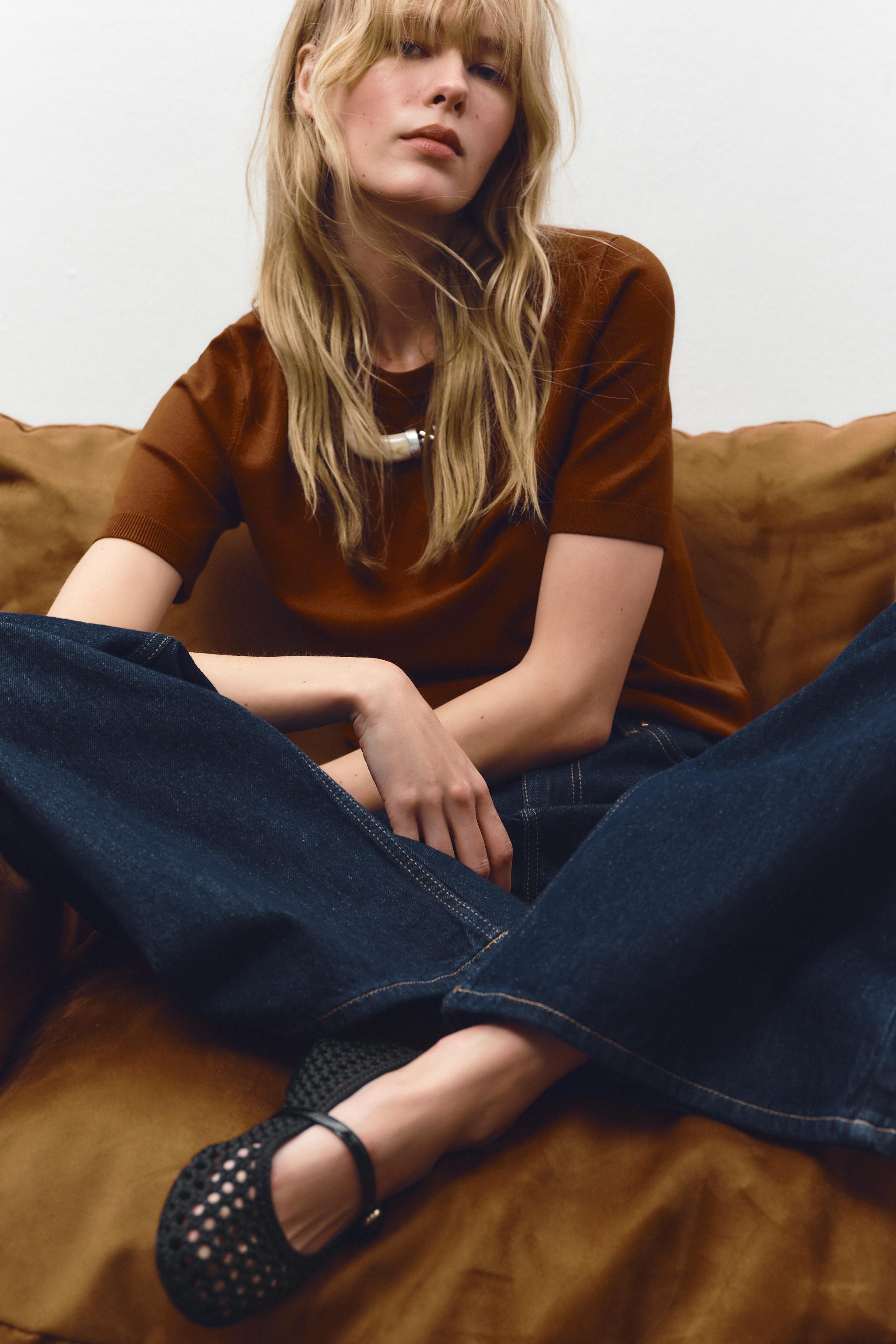 ストラップ付き編み込みバレリーナシューズ - ブラック | ZARA