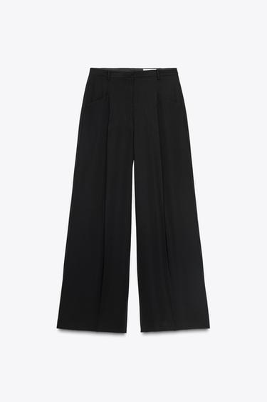 Zara ZW COLLECTION WIDE LEG PLEATED PANTS - Black - Image 0