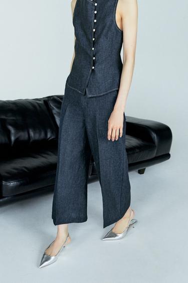 リネンキュロットパンツインディゴブルーZaraのリネンキュロットパンツ - インディゴブルー 