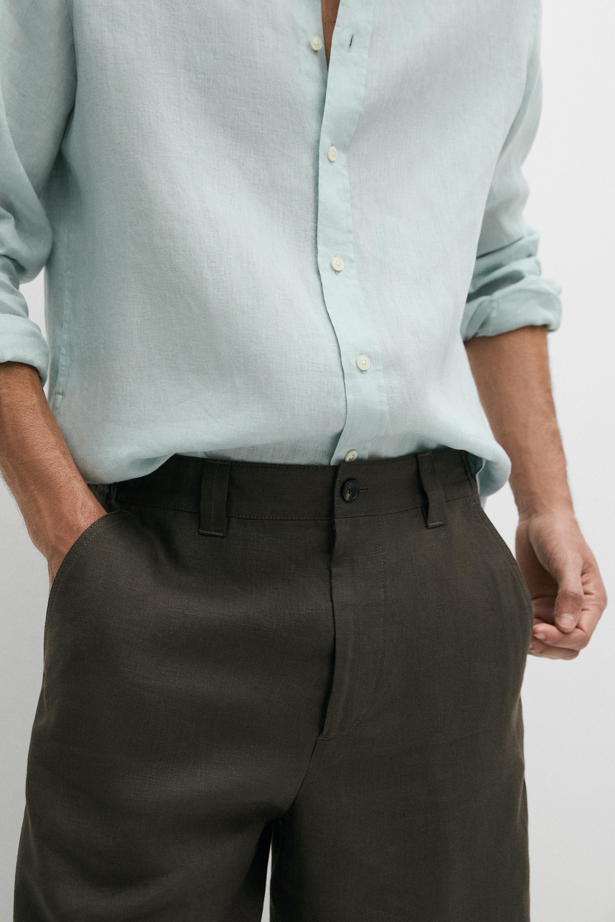 100% linen short Bermuda shorts