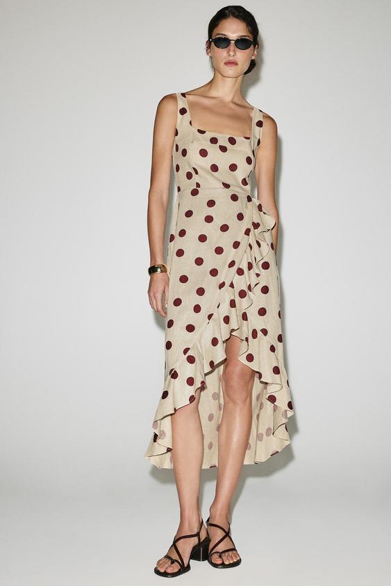 VESTIDO MIDI LUNARES CON LINO - 930 de Zara - Imagen 0