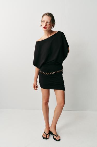 SHORT DRAPED DRESS WITH BELT - Black by Zara - Image 0