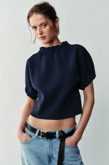 TOP MIT RAFFUNGEN - Marineblau von Zara