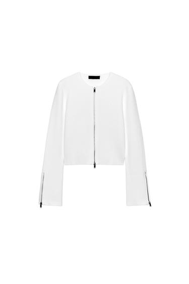KNIT CARDIGAN WITH ZIPS - White by Zara
