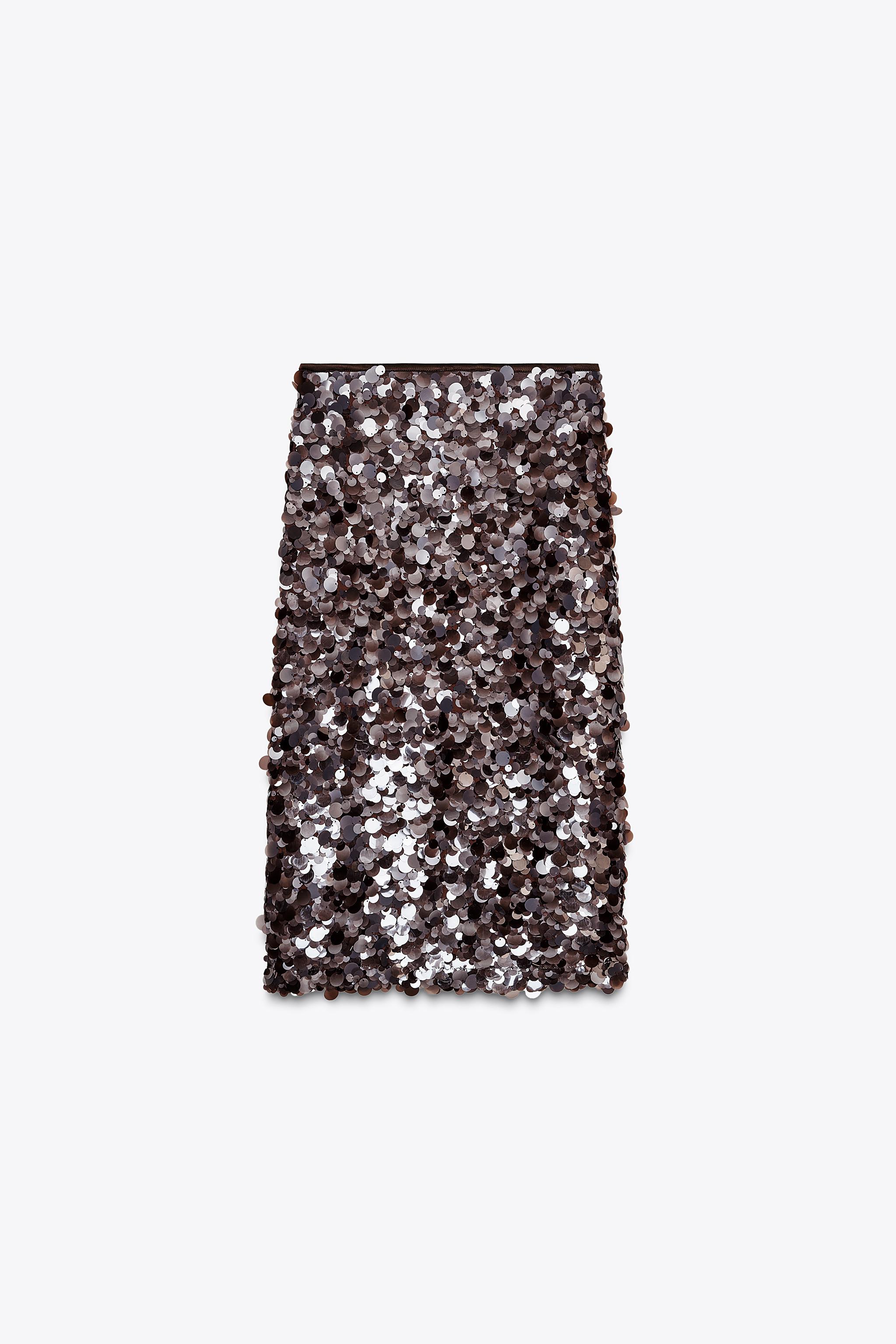 スパンコール ミディスカート - ブラックベリー | ZARA Japan / 日本