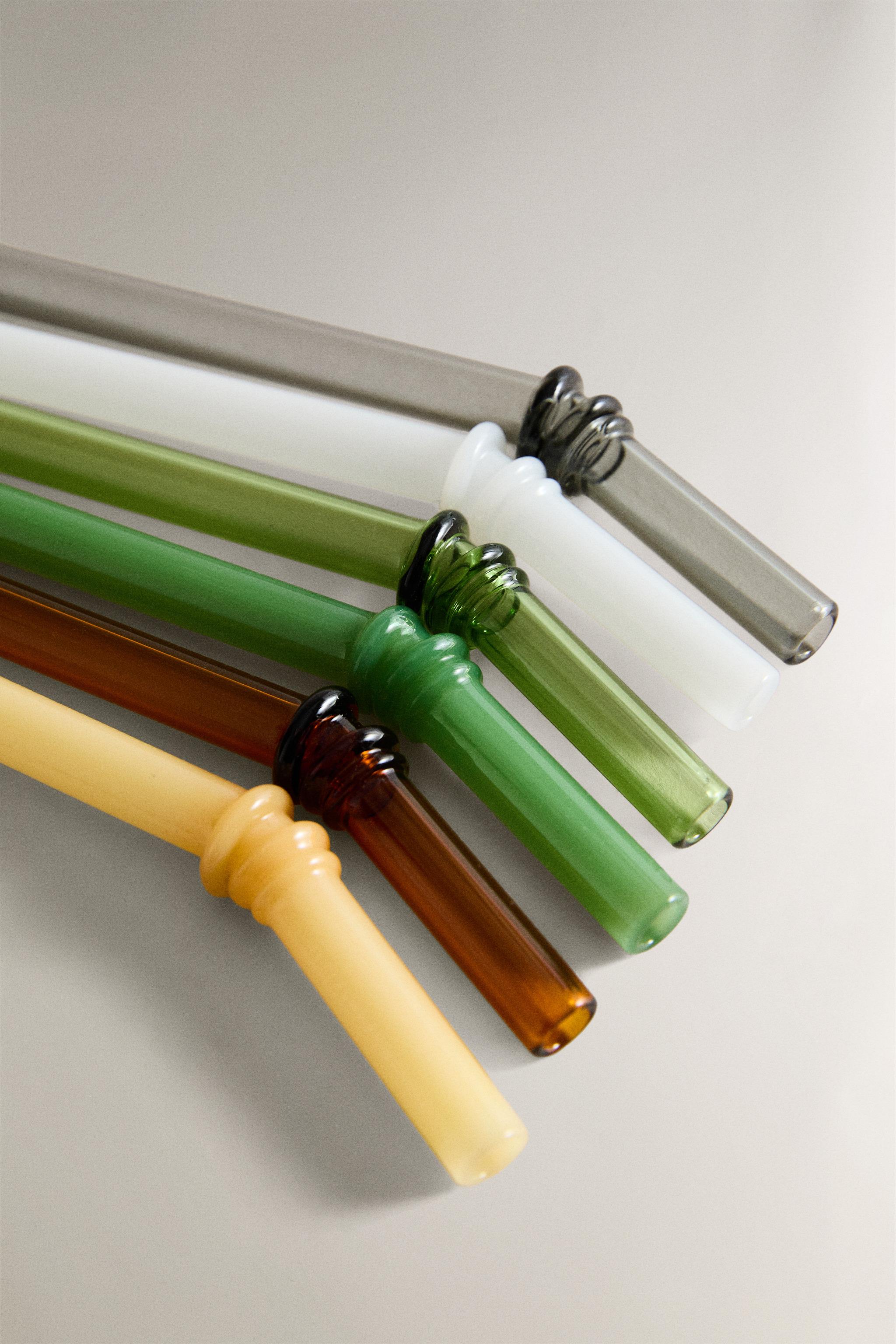 COLOURED GLASS STRAW PACK (PACK OF 6)