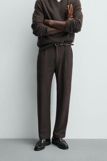 COMFORT STRAIGHT-LEG TROUSERS - Brown by Zara