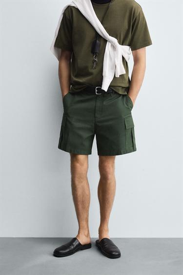 REGULAR FIT CARGO BERMUDA SHORTS - Dark green by Zara
