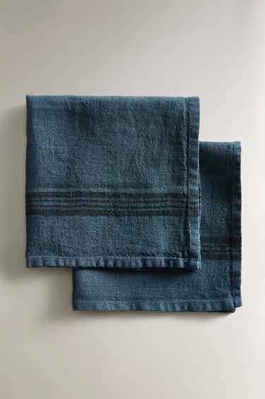SET TOVAGLIOLI LINO PESANTE COLORATI (SET 2) - Blu di Zara - Immagine 0