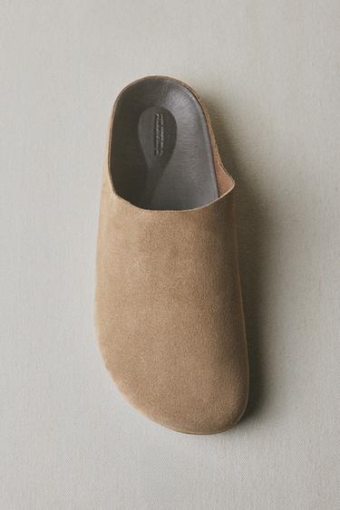 SABOT CUIR CROÛTE DE CUIR - Gris taupe de Zara