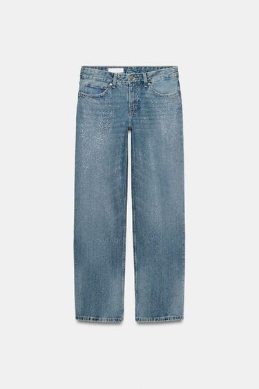 TRF LOW-RISE STRAIGHT JEANS WITH RHINESTONES - Navy blue by Zara