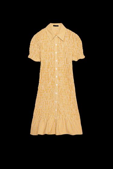 Zara GINGHAM DRESS - Mustard - Image 0