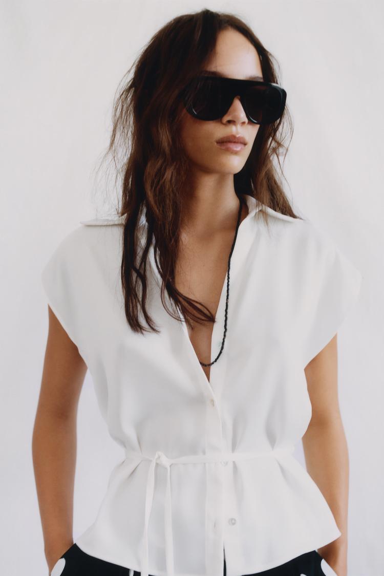 SATIN SHORT SLEEVE SHIRT WITH BELT