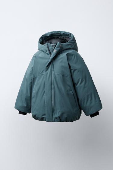 WATER-REPELLENT QUILTED COAT WITH HOODIE - Petrol blue by Zara
