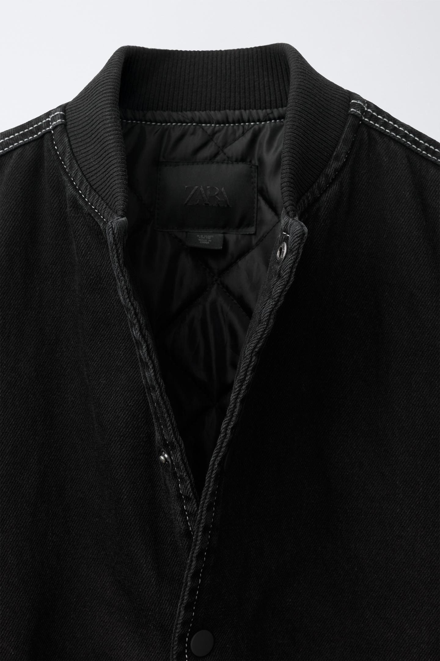 Детская куртка Zara Quilted Denim Bomber, цвет: Чёрный — фото 8