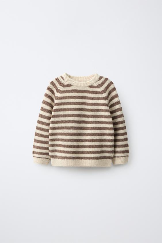 GESTREEPTE TRICOT TRUI MET WOL EN KASJMIER - Lichtbeige van Zara - Afbeelding 0