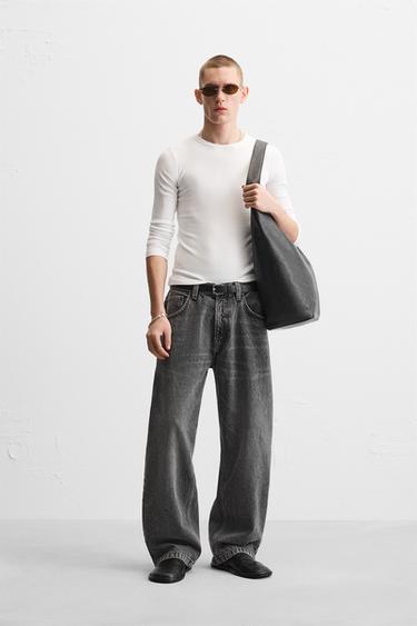 DŽÍNY BAGGY FIT - Uhlí od Zara